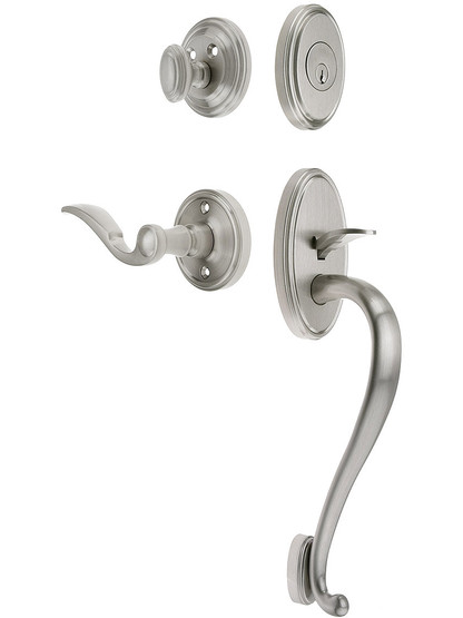 Georgetown Entry Lock Set in Satin Nickel Finish with Right-Handed Bellagio Lever and 